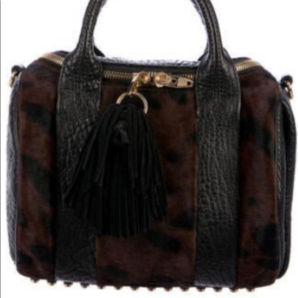 Alexander Wang Rocco Satchel with Calf Hair Fur Black Leather w/ shoulder strap